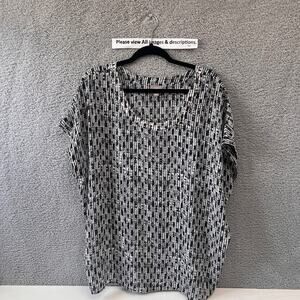 J Jill Blouse L Large Women's Top Black Pullover Semi Sheer Dolman short Sleeve